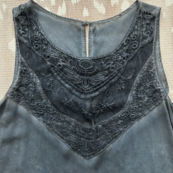 Washed Navy Tank Top with Lace Detailing Size S - Picture 2 of 3